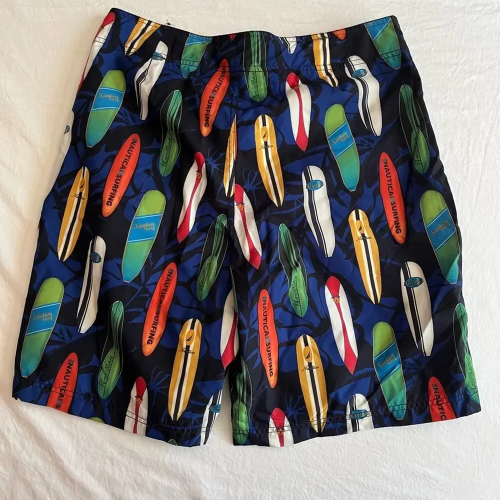 NWT Nautica Mens Swim Trunks Surf Board Print Shorts Size 34 Medium